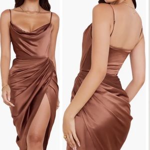 House of CB Reva Satin dress in toffee XS